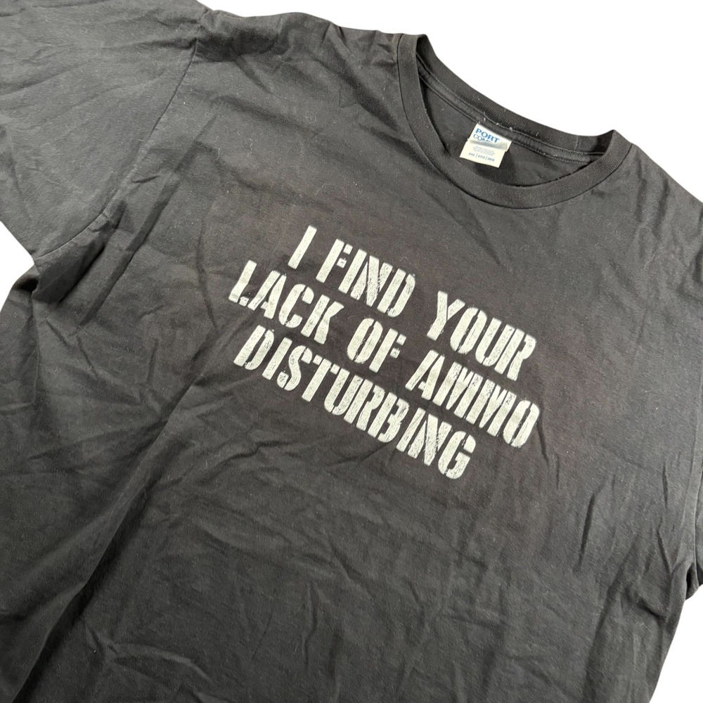 Funny Port & Company Tee Men 2XL Black I‎ Find Your Lack Ammo Disturbing Militia